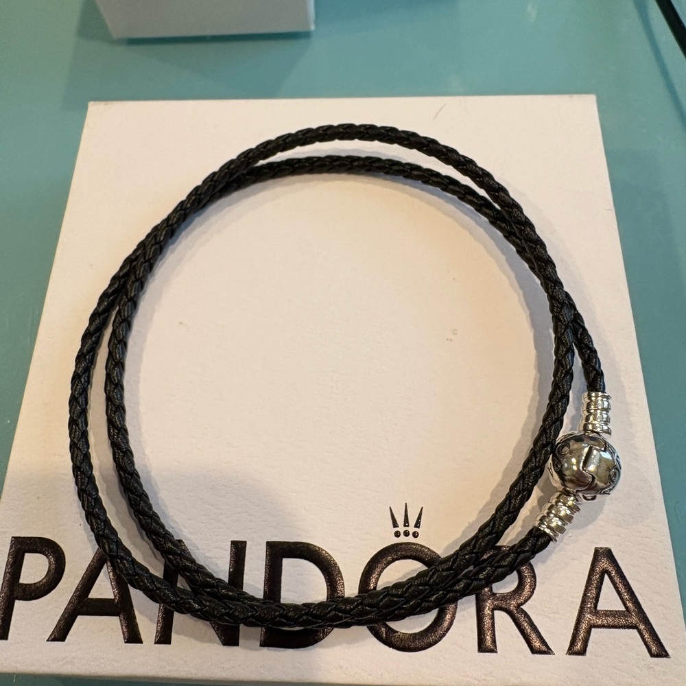 Pandora Black and Silver Double-Wrapped Leather Bracelet